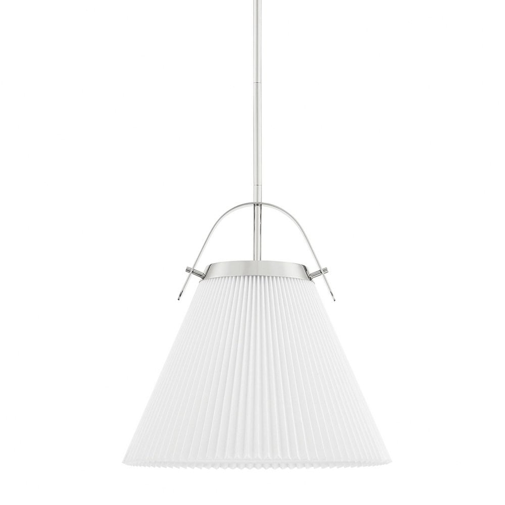 Elegant Belgian Linen Shade Pendant Light in Polished Nickel
