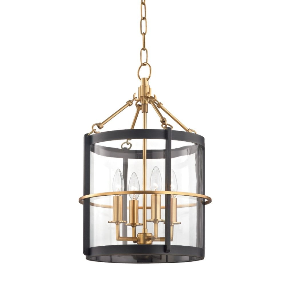 Elegant Aged Brass and Old Bronze 4-Light Glass Pendant