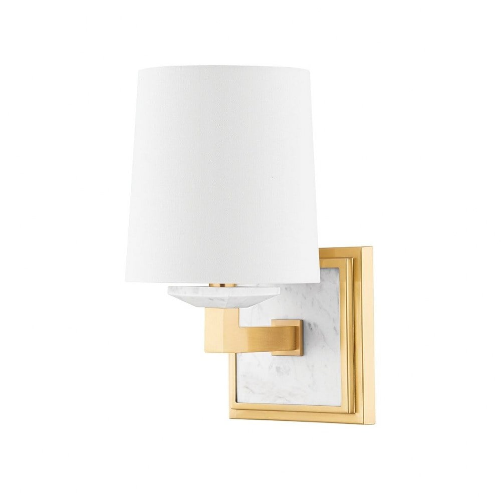 Elwood Contemporary Aged Brass Wall Sconce with Linen Shade