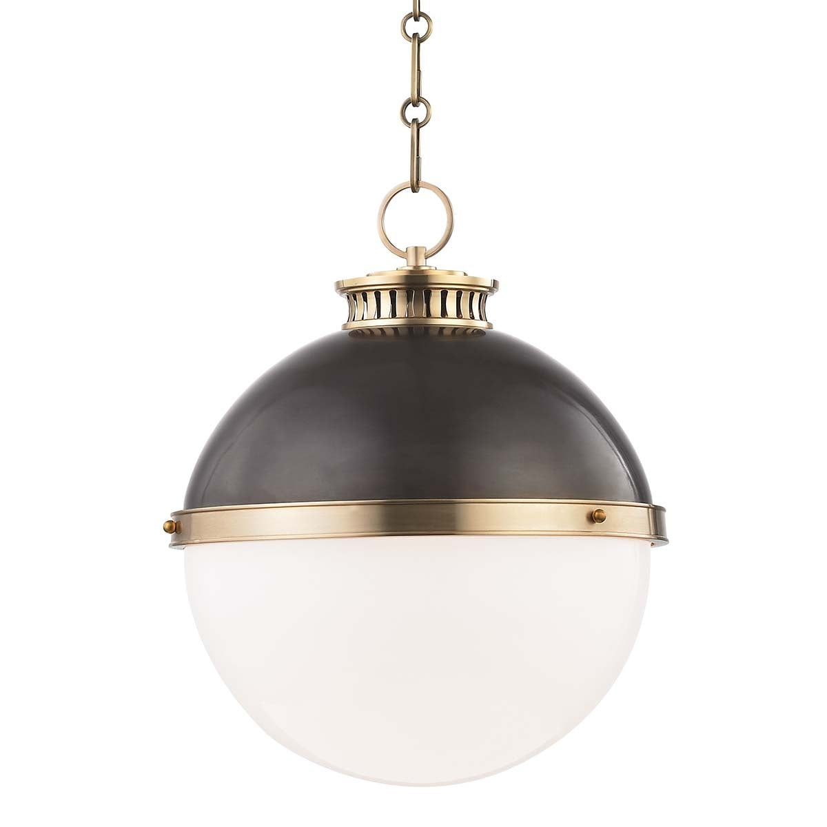 Latham 13.5" Opal Glass Globe Pendant in Aged Bronze