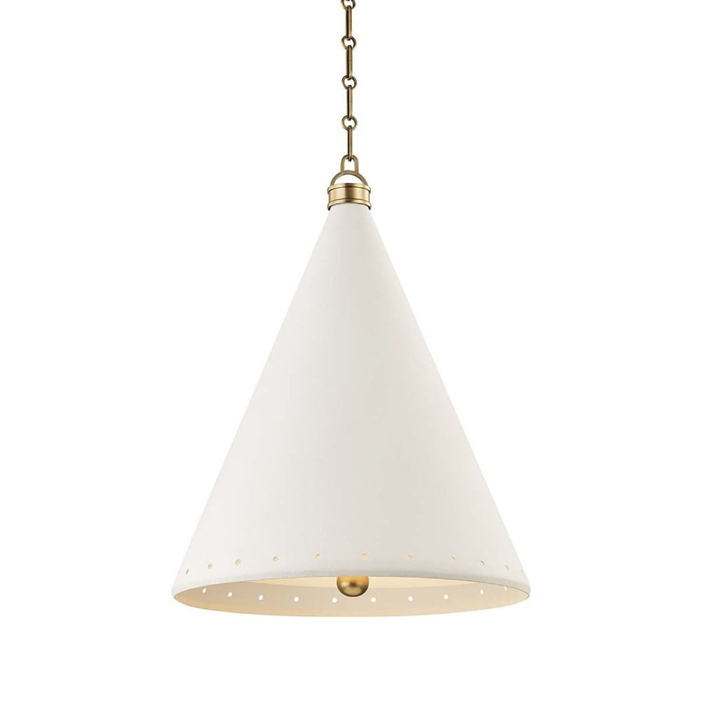 Elegant Buxton Large Pendant in White Plaster and Aged Brass