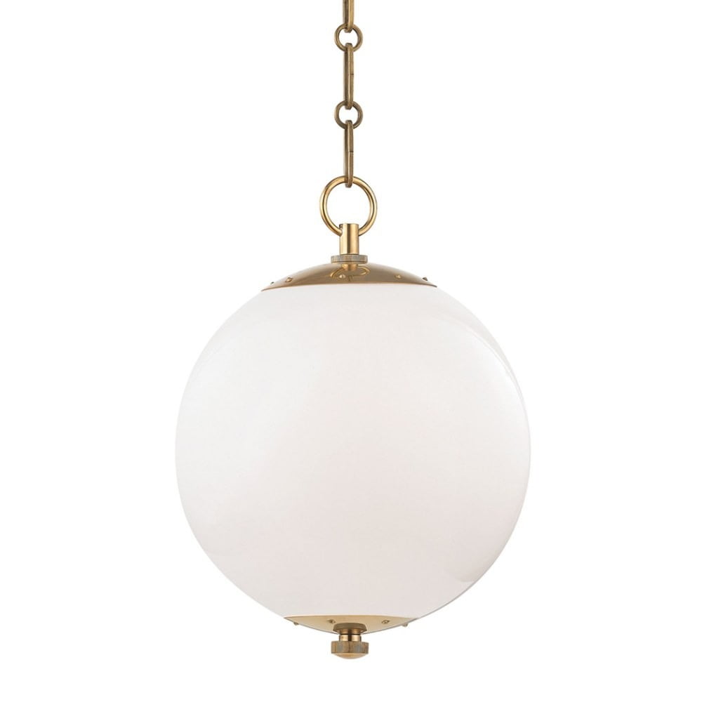 Aged Brass Opal Glass Globe Pendant Light - Indoor/Outdoor