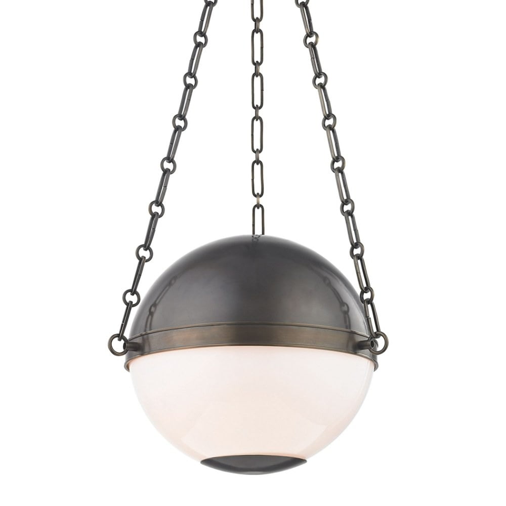 Elegant Distressed Bronze Globe Pendant with Opal Glass Shade