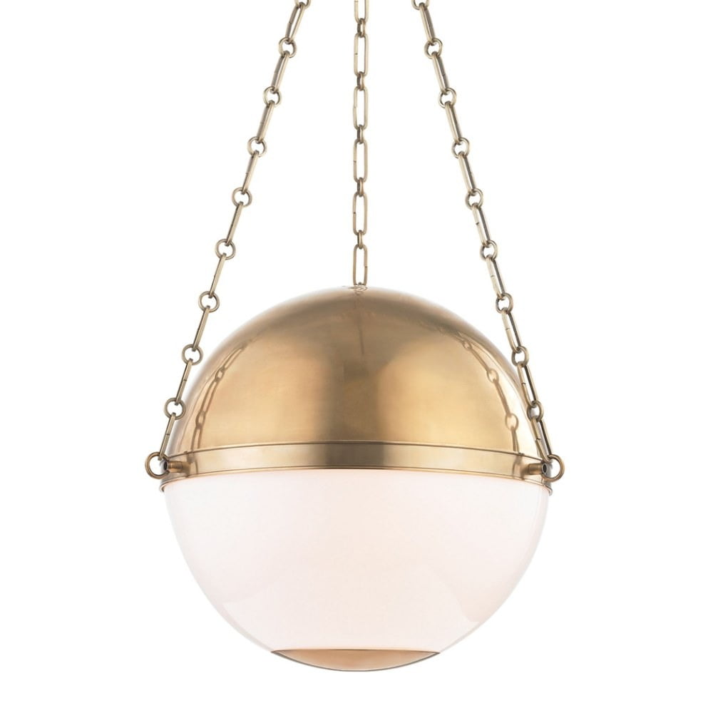 Aerin Aged Brass 3-Light Large Globe Pendant with Opal Shade