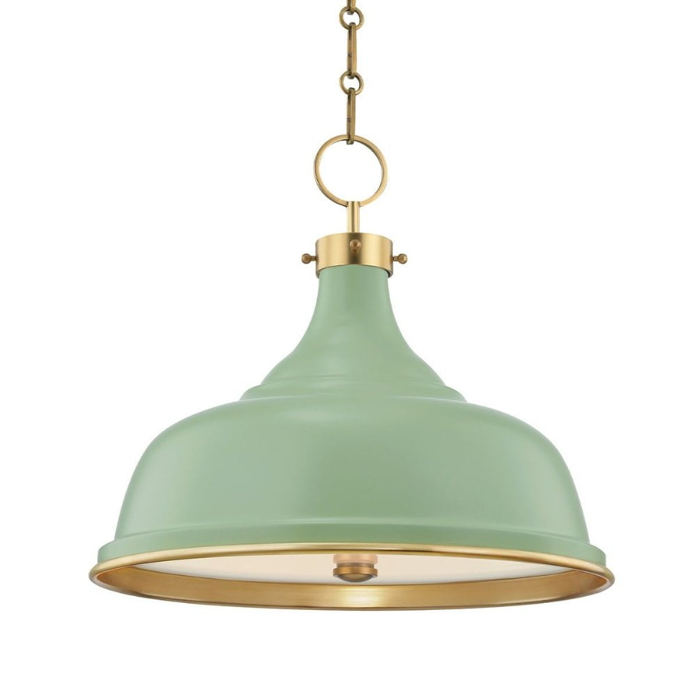 Aged Brass Leaf Green 3-Light Bowl Pendant with Dome Shade