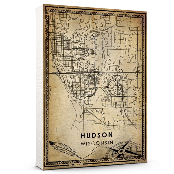 Hudson Vintage Map Prints Canvas, Wisconsin Map Art Canvas, Canvas, Hudson Map City style vintage Canvas , Canvas Wall Art, Street Map Artwork Canvas