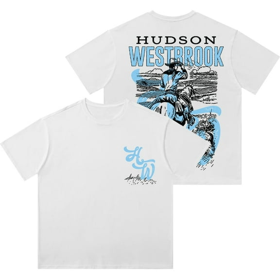 Hudson Westbrook Cowboy Retro Washed T-shirt Summer Men's and Women's Fashion Round Neck Short Sleeve Cotton T-shirt