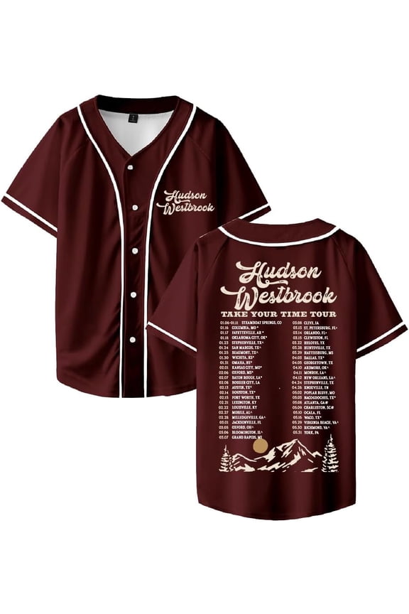 Hudson Westbrook Take Your Time Tour Baseball Jersey Unisex 100% Cotton Button-Up Streetwear Festival Tops