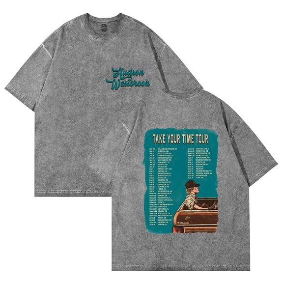 Hudson Westbrook Take Your Time Tour Washed Cotton Tee Women Men Crewneck Short Sleeve T-shirt