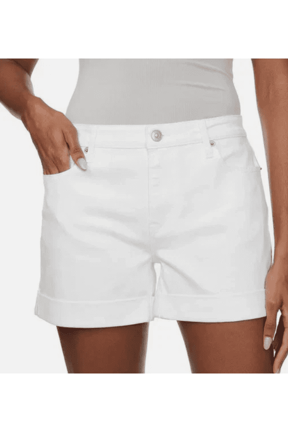 Womans Mid-Rise Premium Denim Jeans Cuffed Hem Shorts White 12/32