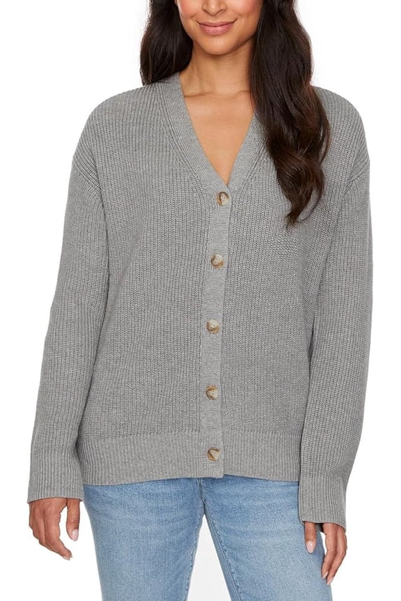 Women's Cotton Button Down Cardigan Sweater, Grey, Size L