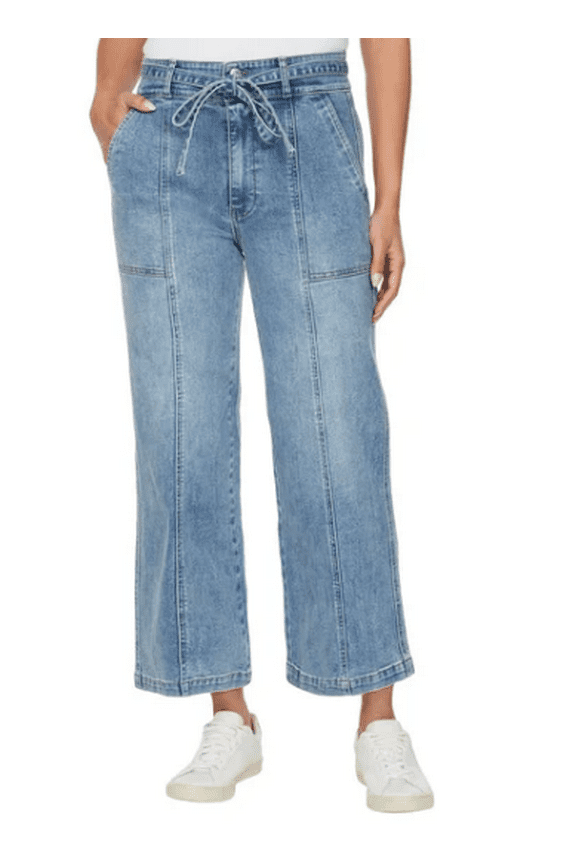 Womens Wide Leg Belted Jean 12/32 Blue