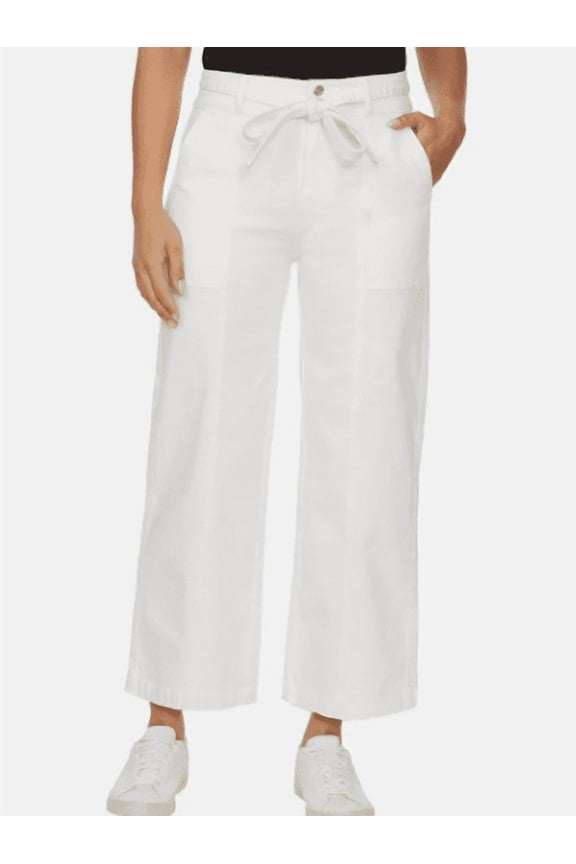 Womens Wide Leg Belted Jean Cream 6/28