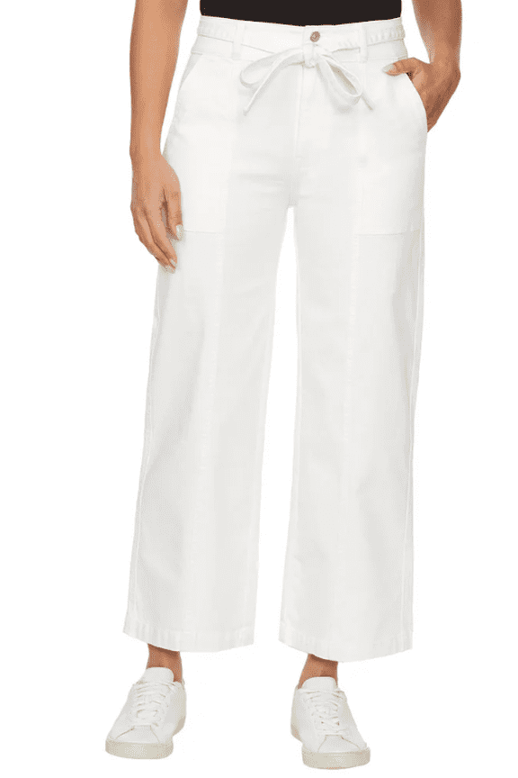 Womens Wide Leg Belted Jean White 12/32