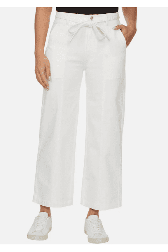 Womens Wide Leg Belted Jean White 2/26