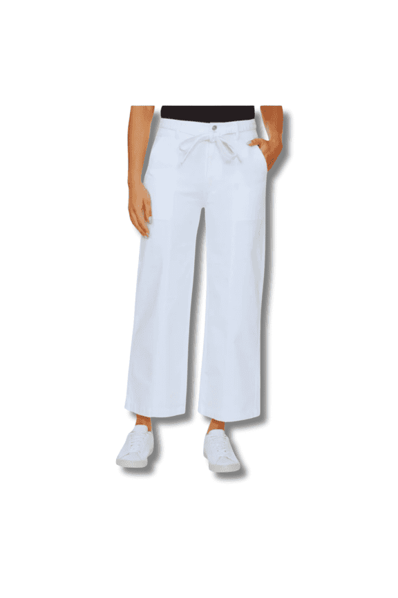 Womens Wide Leg Belted Jeans, Stretch Denim, White, Size 10/30