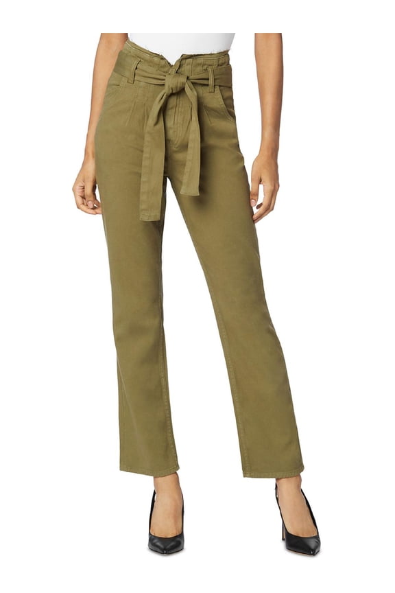 Womens Belted Ankle Paperbag Pants Green 25