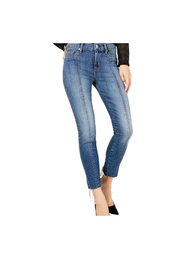 Womens Lace-Up Cropped Skinny Fit Jeans, Blue, 25