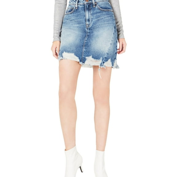 Hudson Womens Lulu Frayed Mini Skirt, Blue, 27