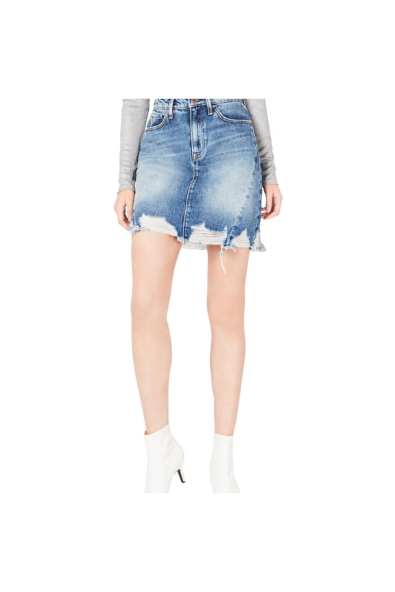 Womens Lulu Frayed Mini Skirt, Blue, 27