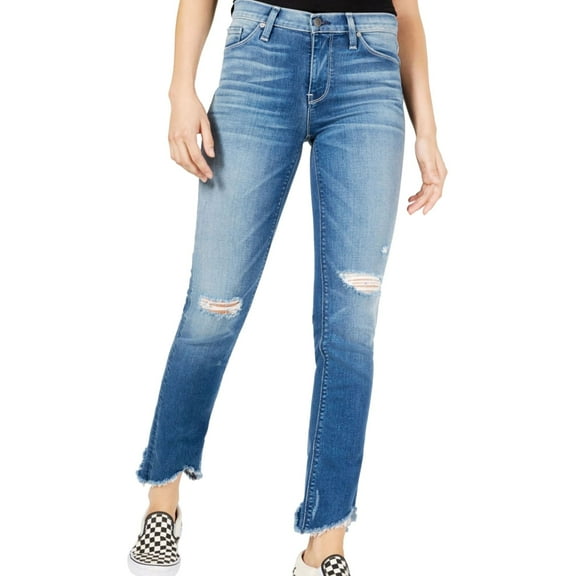Hudson Womens Ripped Raw Hem Skinny Fit Jeans, Blue, 27