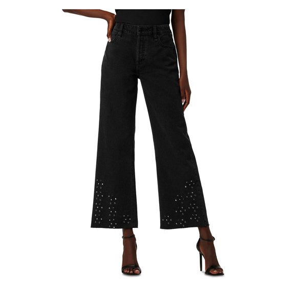 Hudson Womens Rosie Embellished Raw Hem Wide Leg Jeans