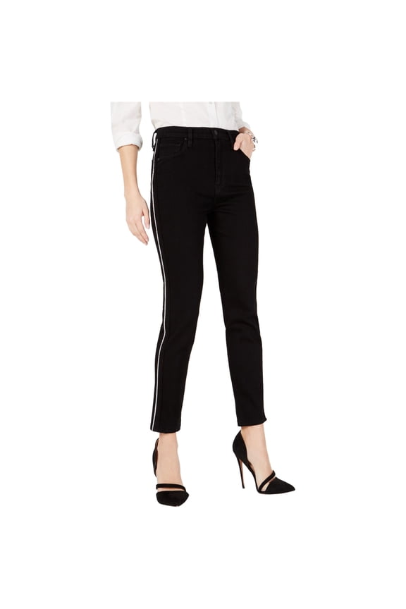 Womens Metallic Stripe Skinny Fit Jeans, Black, 27