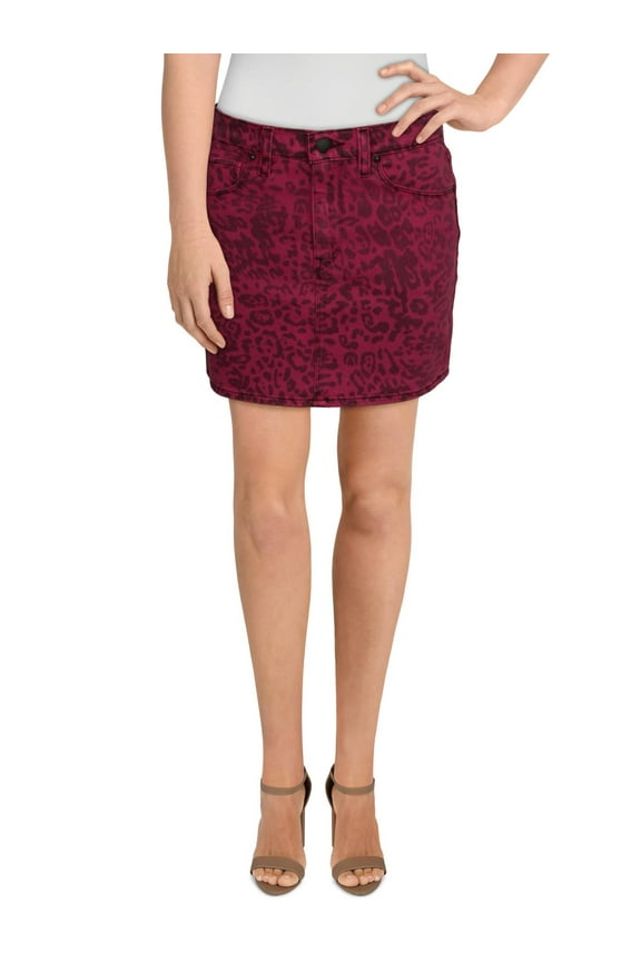 Womens Viper Animal Print Mini Denim Skirt Pink 26
