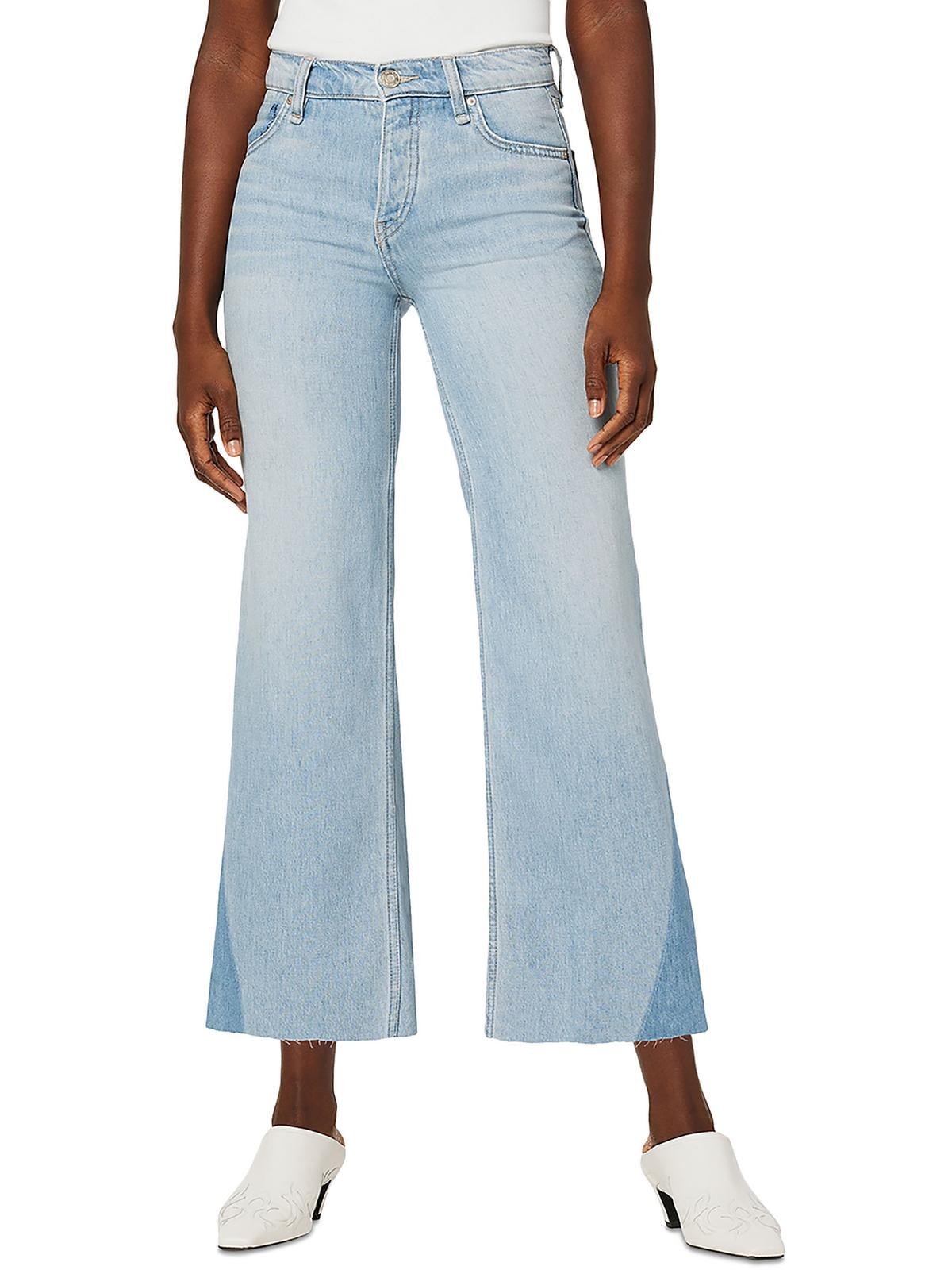 Hudson Women's Rosie High-Rise Wide Leg Jeans - Washed Slate Light Grey, Stretch Denim, Raw Hem