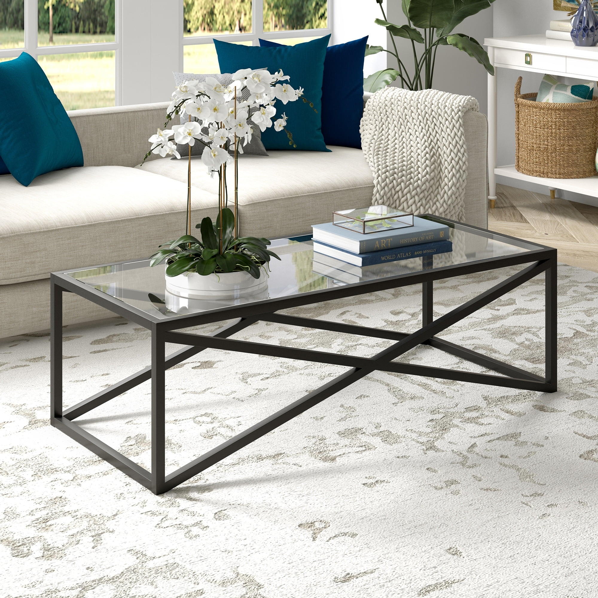 Calix 54" Blackened Bronze Rectangular Glass Coffee Table