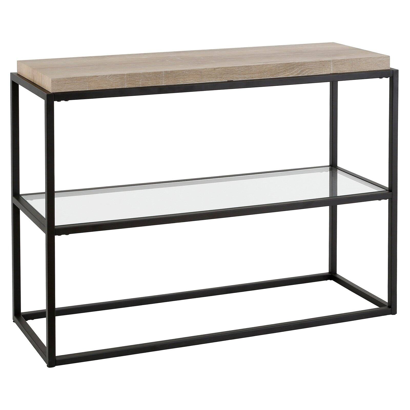 Industrial Oak and Glass Hallway Table with Storage