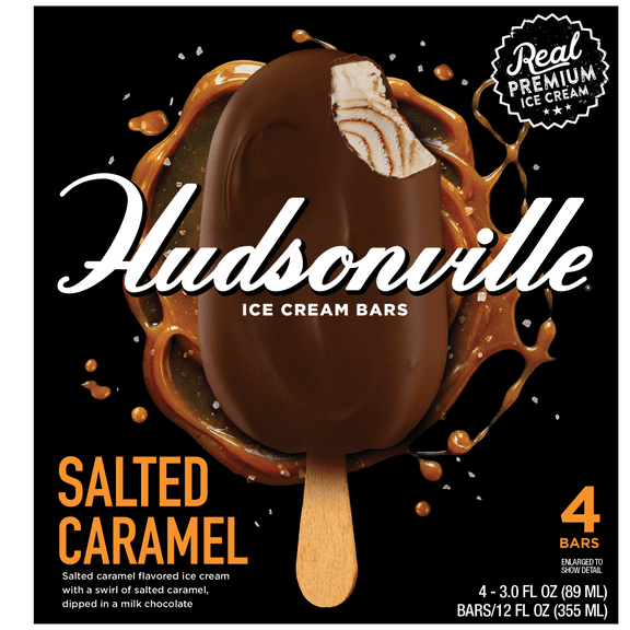 Hudsonville Kosher Salted Caramel Milk Chocolate Dipped Ice Cream Bars, 3.0 fl oz, 4 Count