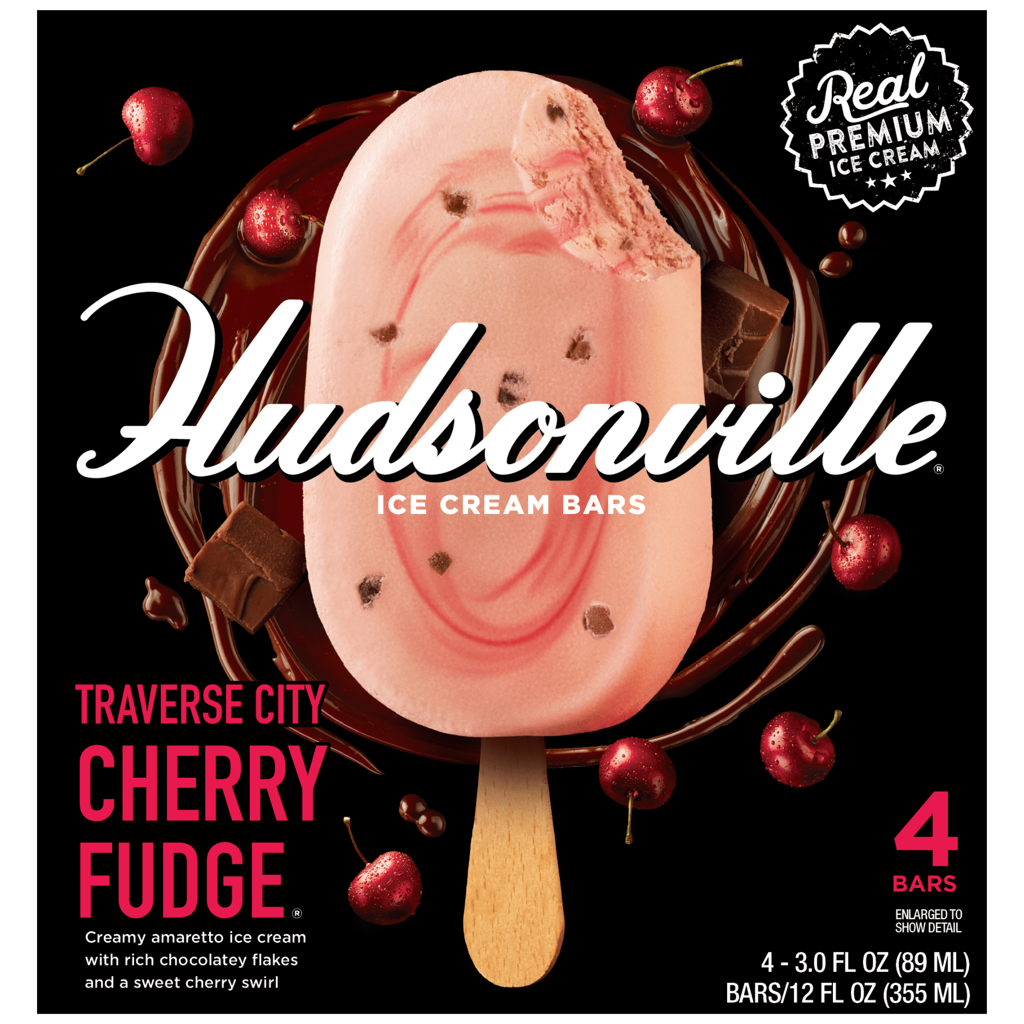 Hudsonville Traverse City Cherry Fudge Ice Cream Bars, 3 fl oz, 4