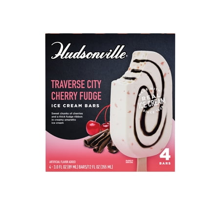 Hudsonville Traverse City Cherry Fudge Ice Cream Bars, 3 fl oz, 4 Count