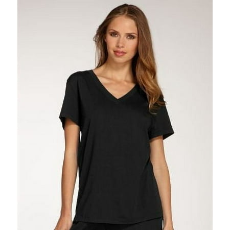 Hue BLACK Women's Solid V-Neck Short Sleeve PJ Tee, US Small