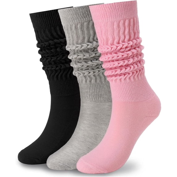 Hue & Hold 3 Pairs Slouch Socks for Women Size 9-11 Soft Extra Long Scrunch Knee High Boot Socks