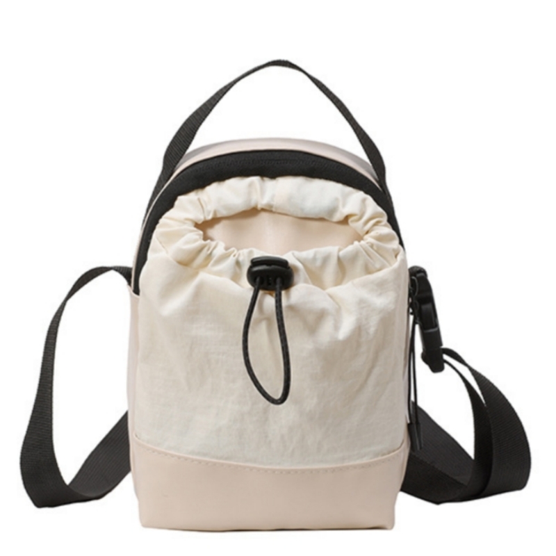 Hue & Hold Unisex Large Capacity Multi-Pocket Zip Drawstring Crossbody Bag Handbag Water Bottle Carrying Bag Lightweight Outdoor Sling Bag with Adjustable Strap, Beige