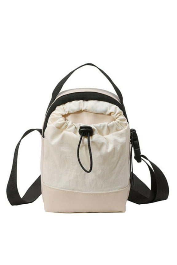 Unisex Large Capacity Multi-Pocket Zip Drawstring Crossbody Bag Handbag Water Bottle Carrying Bag Lightweight Outdoor Sling Bag with Adjustable Strap, Beige