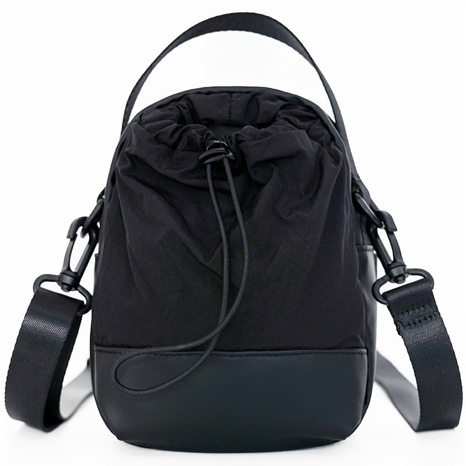 Hue & Hold Unisex Large Capacity Multi-Pocket Zip Drawstring Crossbody Bag Handbag Water Bottle Carrying Bag Lightweight Outdoor Sling Bag with Adjustable Strap, Black