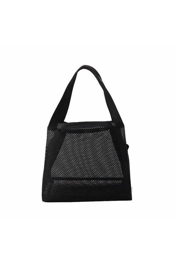 Women's Mesh Beach Bag Foldable Beach Tote Bag Portable Large Capacity Breathable Handbag Handheld Makeup Bag,Black