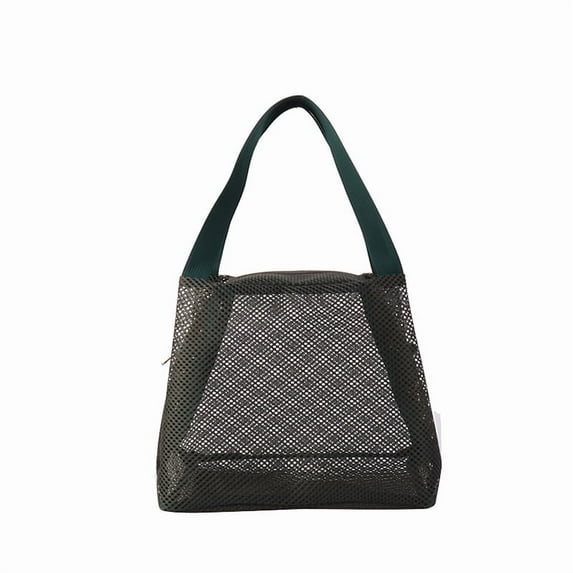 Hue & Hold Women's Mesh Beach Bag Foldable Beach Tote Bag Portable Large Capacity Breathable Handbag Handheld Makeup Bag,Green
