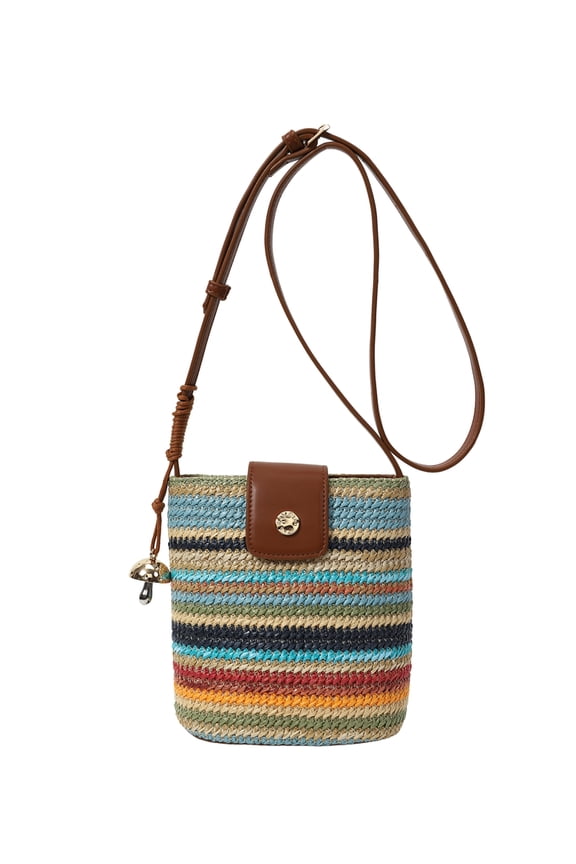 Women's Rainbow Straw Shoulder Bag Colorful Beach Resort Crossbody Bag