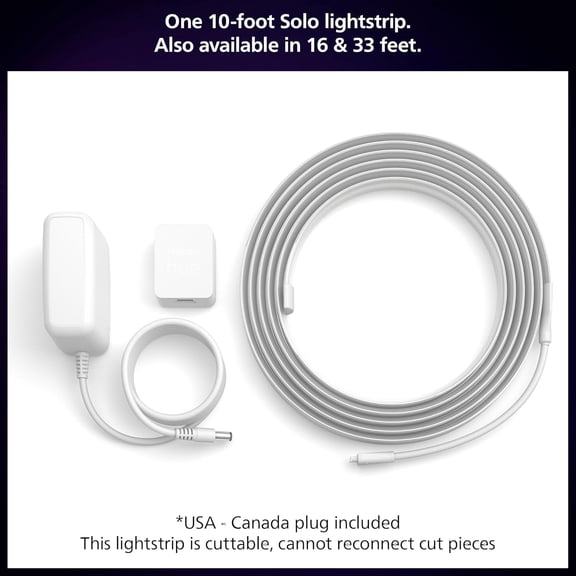 Hue Indoor 10 Ft Smart RGBWW LED Solo Lightstrip Base Kit, 1 Pack, Control with Hue App, LED Strip Lights Compatible with Alexa, Google Assistant and Apple HomeKit