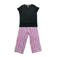thumbnail image 1 of Hue Ladies Cooling Capri 2 Piece Colorful Prints V-Neck Pajama Set (Black, S), 1 of 1