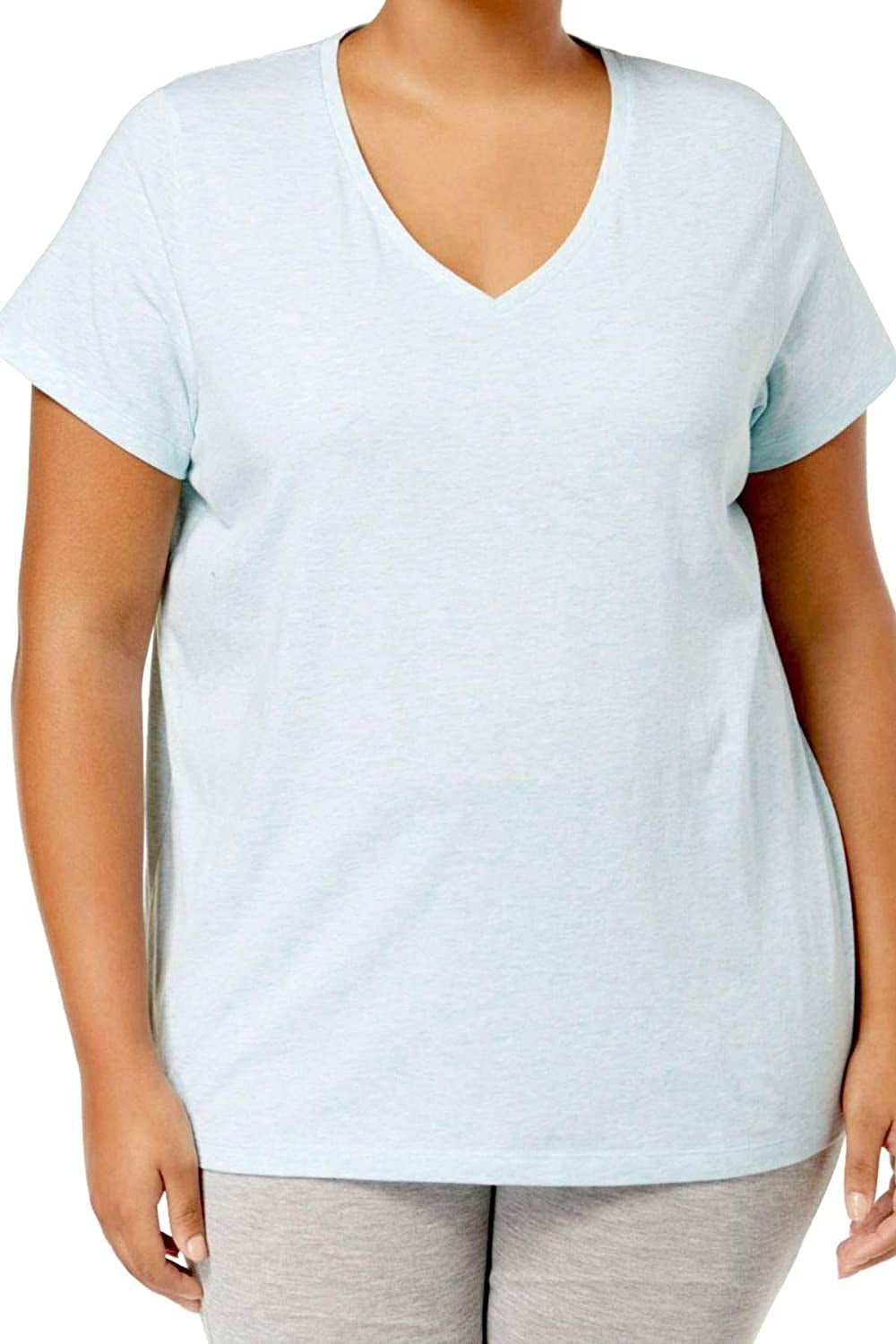 Hue Plus Size V Neck Pajama Top Aqua Heather 1X