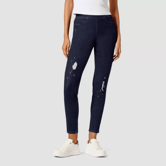 Hue Studio Women's Distressed Denim Leggings - Midnight Rinse, Medium