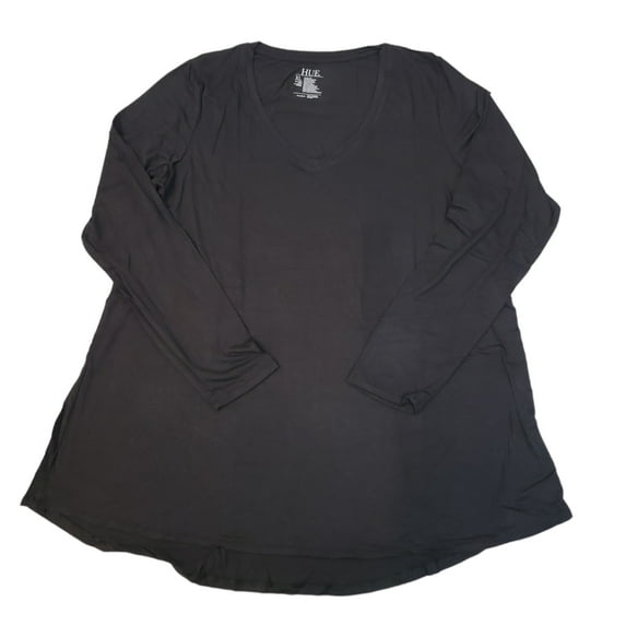 Hue Utopia Women's Long Sleeve V-Neck Super Soft Hi-Lo Hem Legging Tunic Tee (Black, S)