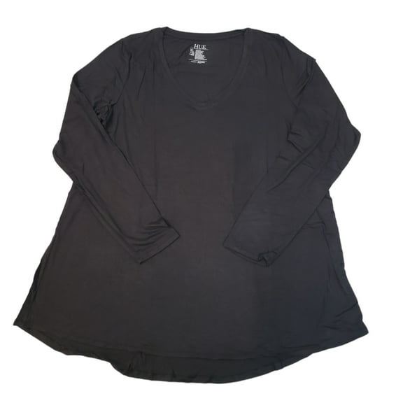 Hue Utopia Women's Long Sleeve V-Neck Super Soft Hi-Lo Hem Legging Tunic Tee (Black, S)