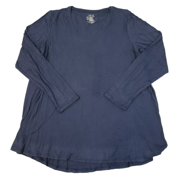 Hue Utopia Women's Long Sleeve V-Neck Super Soft Hi-Lo Hem Legging Tunic Tee (Oxford Blue, L)