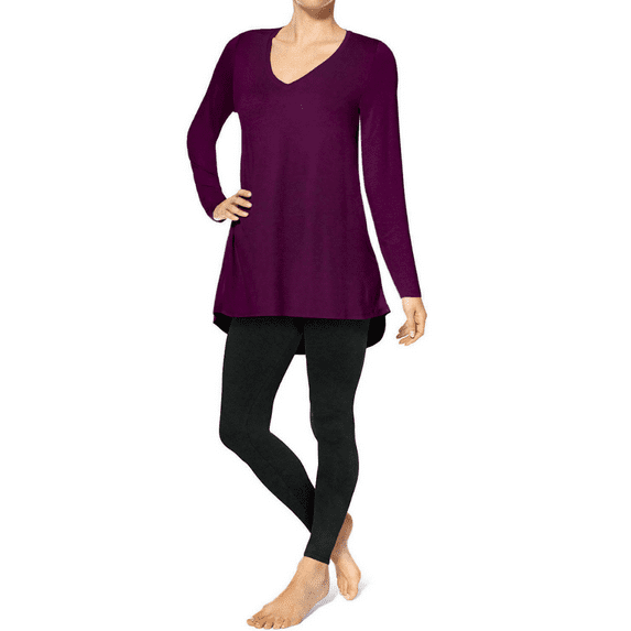 Hue Utopia Women's Long Sleeve V-Neck Super Soft Hi-Lo Hem Legging Tunic Tee